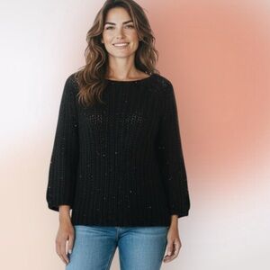 Anthropologie Knitted & Knotted Black Loose Knit Sweater with Subtle Shimmer Med